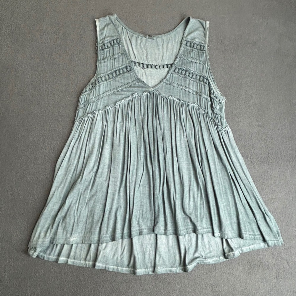 POL Boho HippieTank Top Women's S Green TKT12 Babydoll Boho Crochet Lace Trim